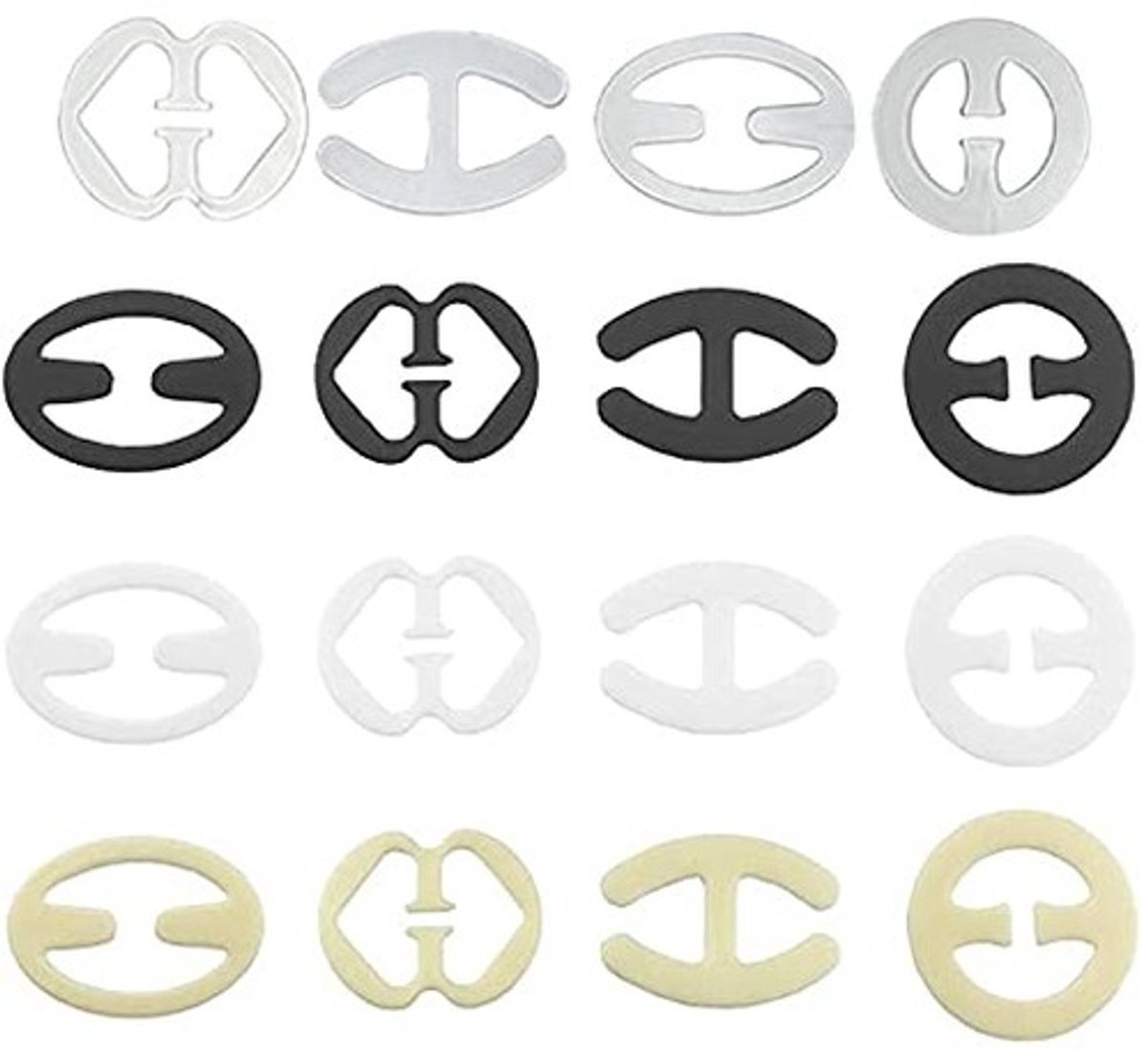 aladdien - Beha-riemclips - Beha-bandjes houder - 16 stuks - Zwart, wit, helder, Beige - Anti-slip gespen - Geschikt voor racerback-tanktops - ..