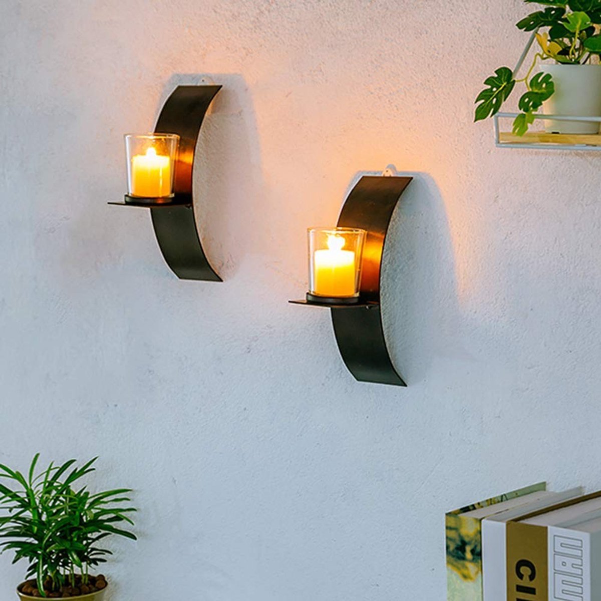 ONF3 - Wandkaarsenhouder - Handgemaakt - Stijlvolle decoratie - Zwart - Kaarsenhouder set van 2 - Geschikt voor moderne interieurs - Wanddecoratie — cadeau in Wonen & Interieur - foto 4