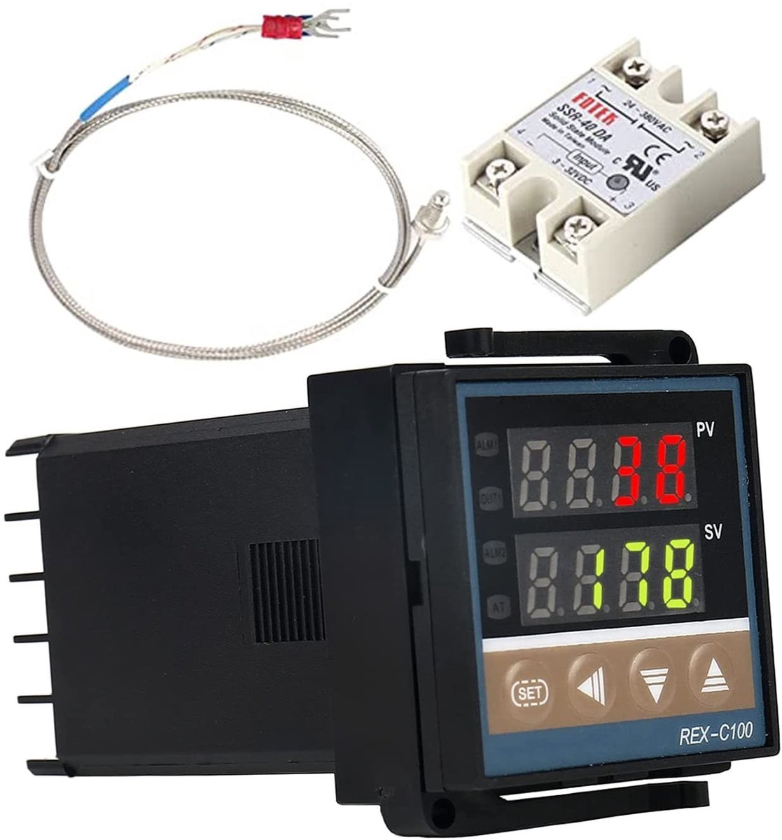 aladdien - REX-C100 LED PID-controllerkits - Digitale thermostaat - Slimme temperatuurregeling - Alarmfunctie - AC110V-240V - Geschikt voor industri..