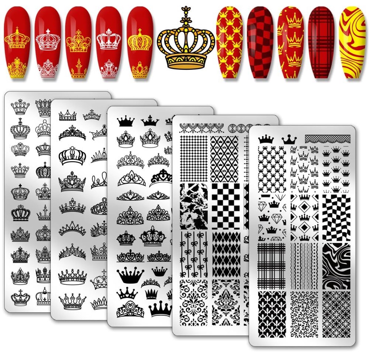 MTTProducts - Nail Art Templates - Crowns Design - Elegant en Luxe - 5 Stuks - Nail Stencils voor Koning en Koningin - Geschikt voor Nail Art Creaties