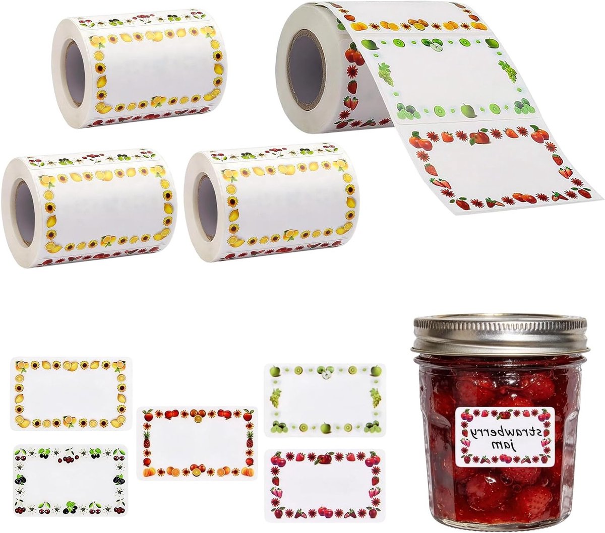 Zelfklevende Jametiketten - 1000 Stuks Fruitstickers voor Jampotten, Flessen, Kruidenpotjes en Cadeauverpakkingen, Perfect voor Feestdecoratie en Organisatie
