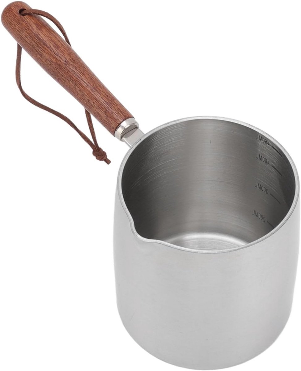 Butter Warmer 450ML van RVS met Houten Handvat voor Chocolade, Koffie en Melk Verwarmen