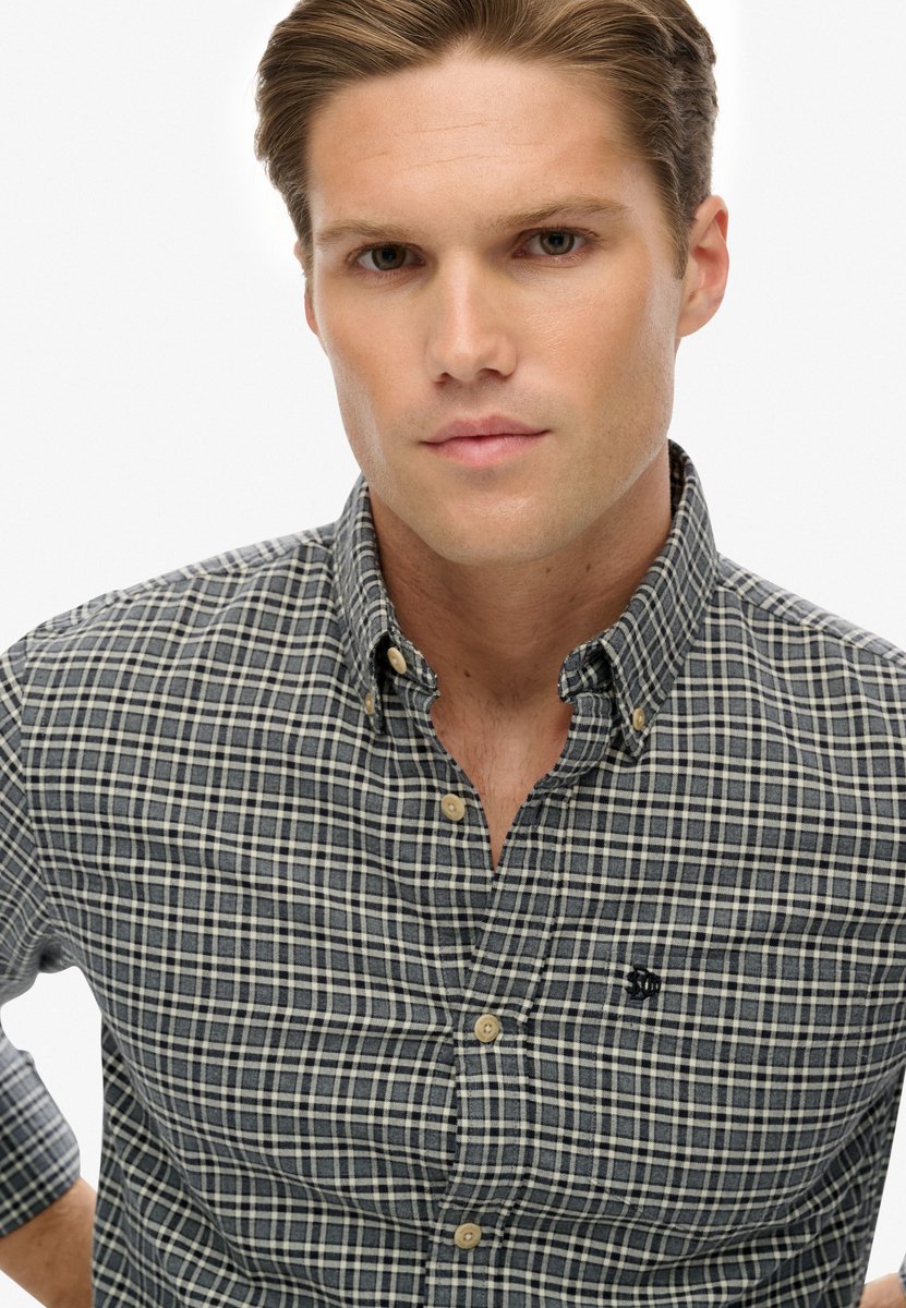 Superdry Premium Oxford overhemd met ruitjes Heren Lange mouwen shirts Charcoal Marl Micro Grid