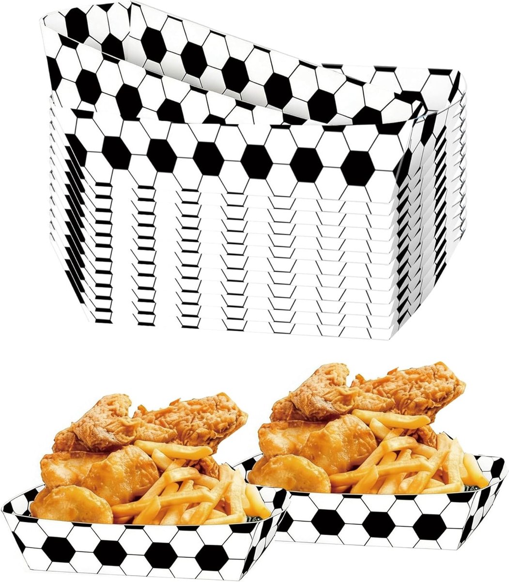 Decoratieve Voetbal Serveertablets - 12 Stuks voor Snacks, Friet, Popcorn en Feestjes