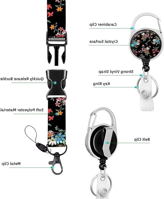 ID Kaart Houder met Afneembare Strap, Retractable Badge Reel en Sleutelhanger voor Studenten, Leraren, Verpleegkundigen en Werknemers — afbeelding 2