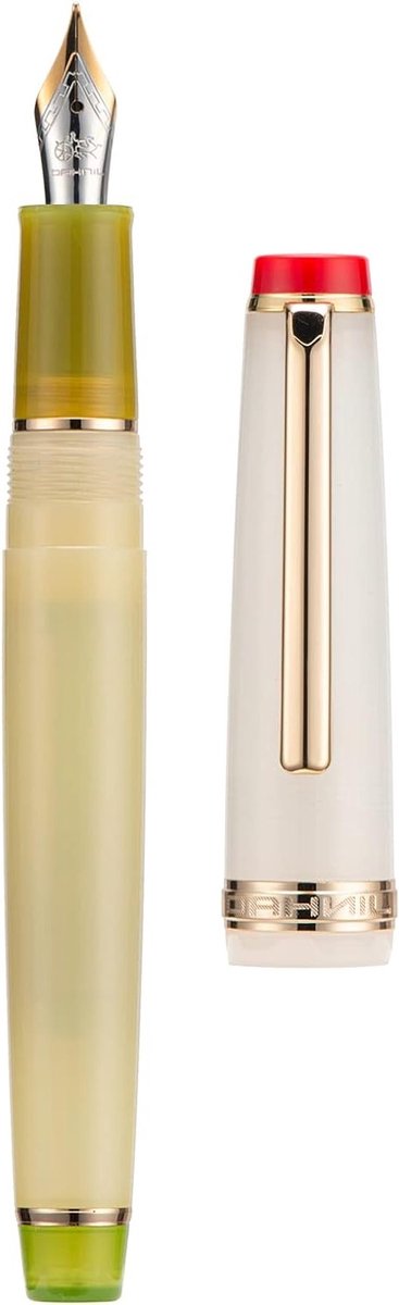 Luxe vulpen met gouden afwerking, medium nib en blauwe transparante houder met converter
