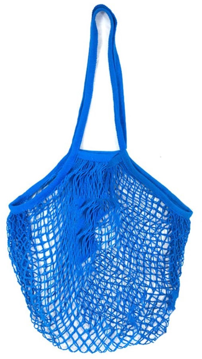ONF3 - Herbruikbare Katoenen String Shopping Bag - Milieuvriendelijk en Duurzaam - Blauw - Ideaal voor Fruit en Groenten - Ruime Capaciteit - Ha...
