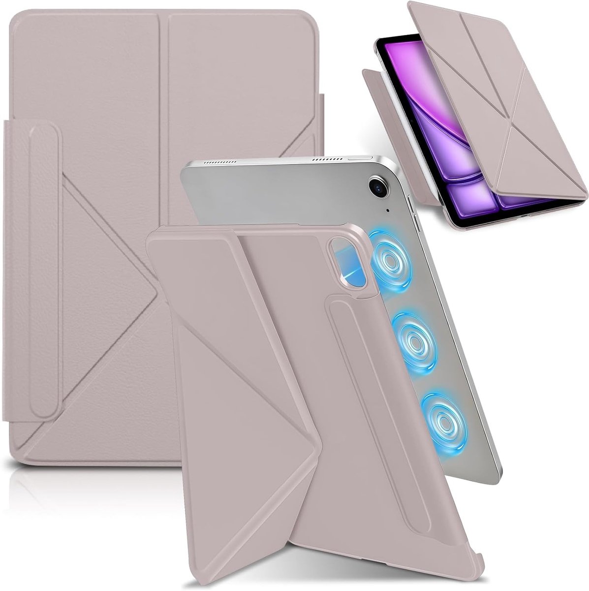 Slimme Shockproof Beschermhoes voor iPad Air 11 Inch 2025 - Meerdere Standposities, Automatische Slaapfunctie en Sterke Magnetische Bevestiging (Roze)
