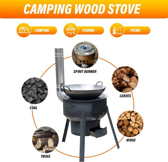 Allecto - Tent Stove - Portable Wood Stove - Ideaal voor Kamperen - 43 cm + 3 Kookplaten - Geschikt voor Buitenactiviteiten - Perfect voor Barbecue — afbeelding 2