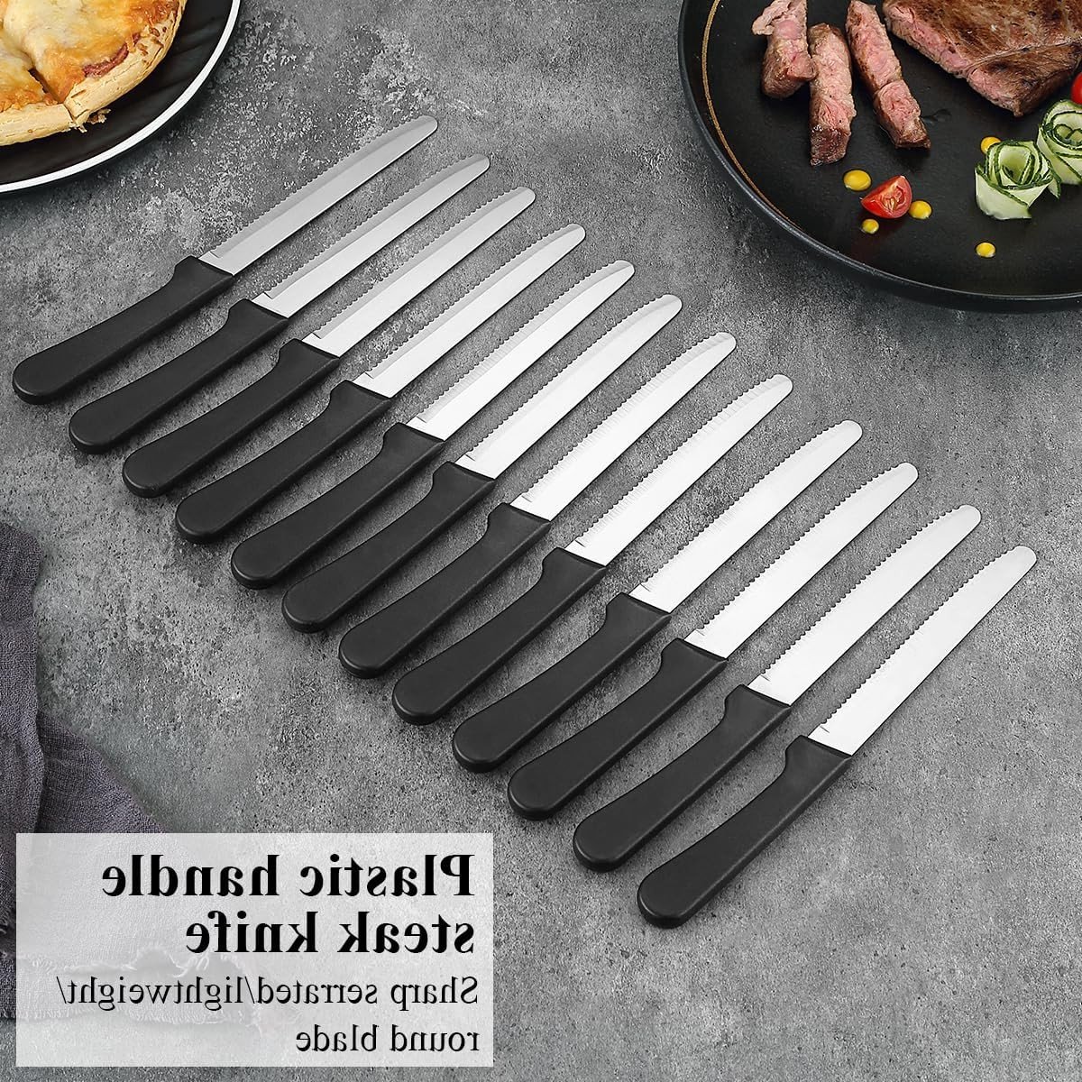 Steakmesser Set - 12 Gezaagde RVS Steakmessen - Ergonomische Handgrepen