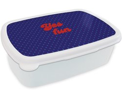 Broodtrommel Wit - Lunchbox Yes fun - Rood - Blauw - Stippen - Brooddoos 18x12x6 cm - Brood lunch box - Broodtrommels voor kinderen en volwassenen