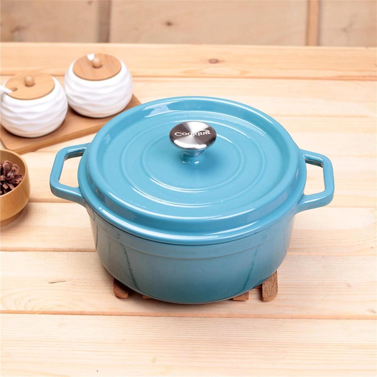 Braadpan Gietijzer Stoofpot Emaille Langzaam Koken Gelijkmatige Warmteverdeling 26 cm Blauw
