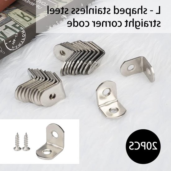 20 Stuks RVS Hoekstukken 90 Graden, Kleine Hoek 20 x 20 mm, Hoekconnector voor Meubels en Hout met 40 Schroeven — afbeelding 3