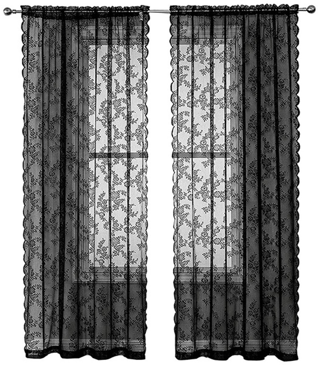 VHV Vitrage - Gordijnen woonkamer - Deurgordijn - Gotische vitrage - Bohemian gordijn - Gordijn woonkamer - Deurgordijn decoratie - Raamdecoratie gordijn - Voor woonkamer - Voor slaapkamer - Voor deur Zwart