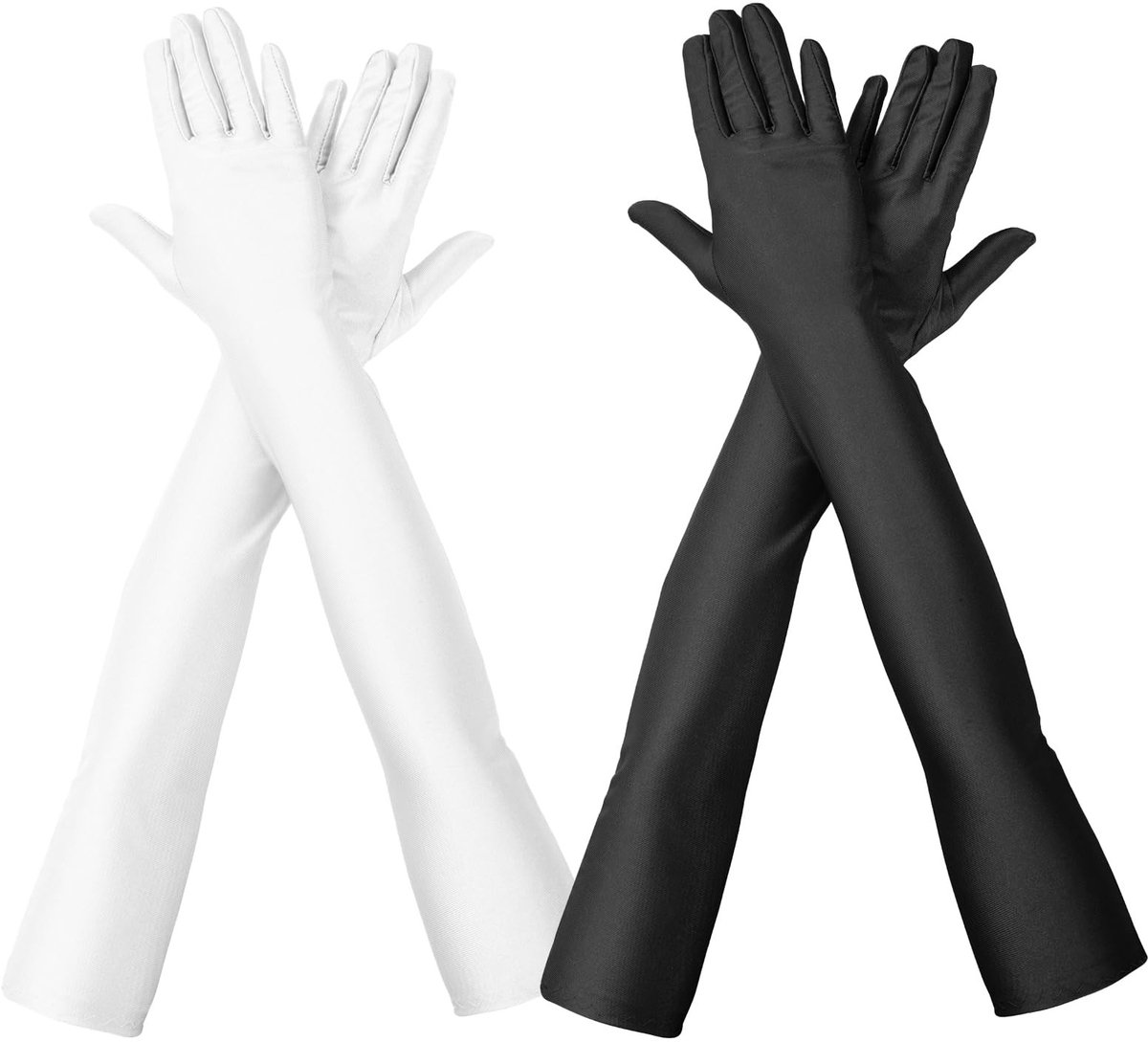 Dailygoods- Lange Handschoenen - 53 cm - Zwart/Wit - Elegante Danshandschoenen - Premium Kwaliteit - Luxe Satijnen Materiaal - Perfecte Pasvorm - Avondhandschoenen
