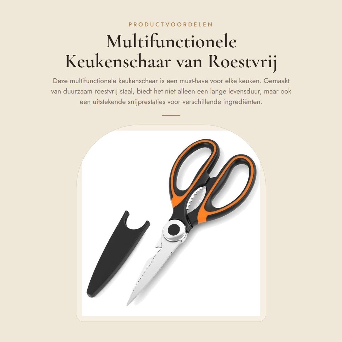 Dailygoods- Keukenschaar roestvrij staal - multifunctionele schaar - antislip handgreep - vaatwasmachinebestendig - 21 cm - ideaal voor snijden van vis - Keukengereedschap