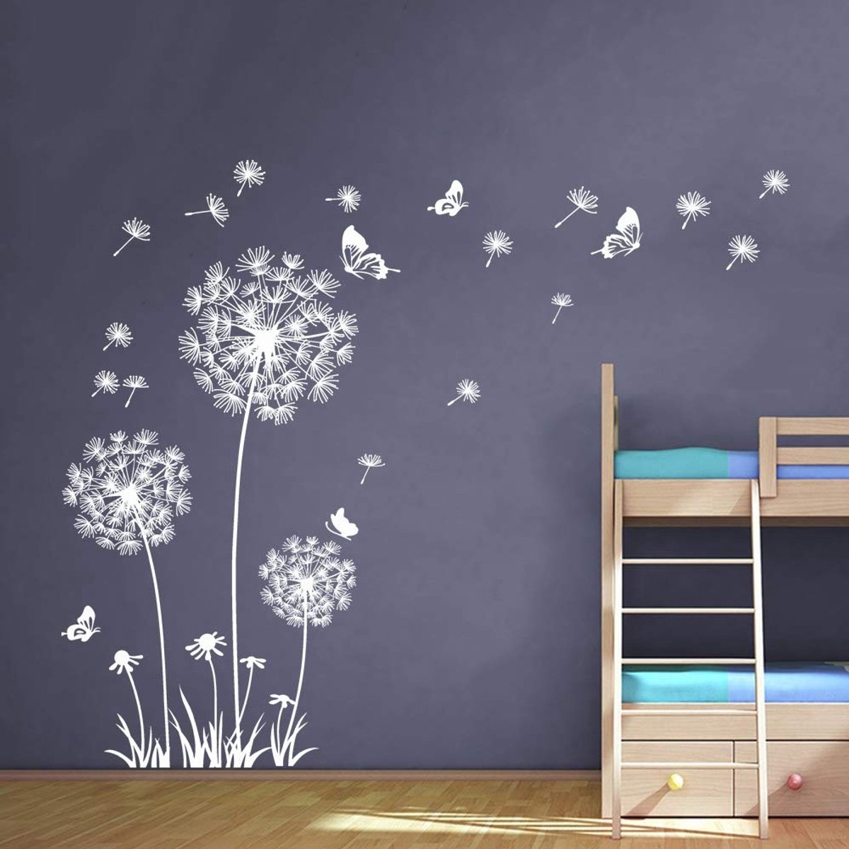 JHUBERS- Muursticker Paardenbloem - Muursticker Vlinder - Muurstickers Kinderkamer - Wanddecoratie Woonkamer - Wanddecoratie Slaapkamer - 100% Vriendelijk Vinyl