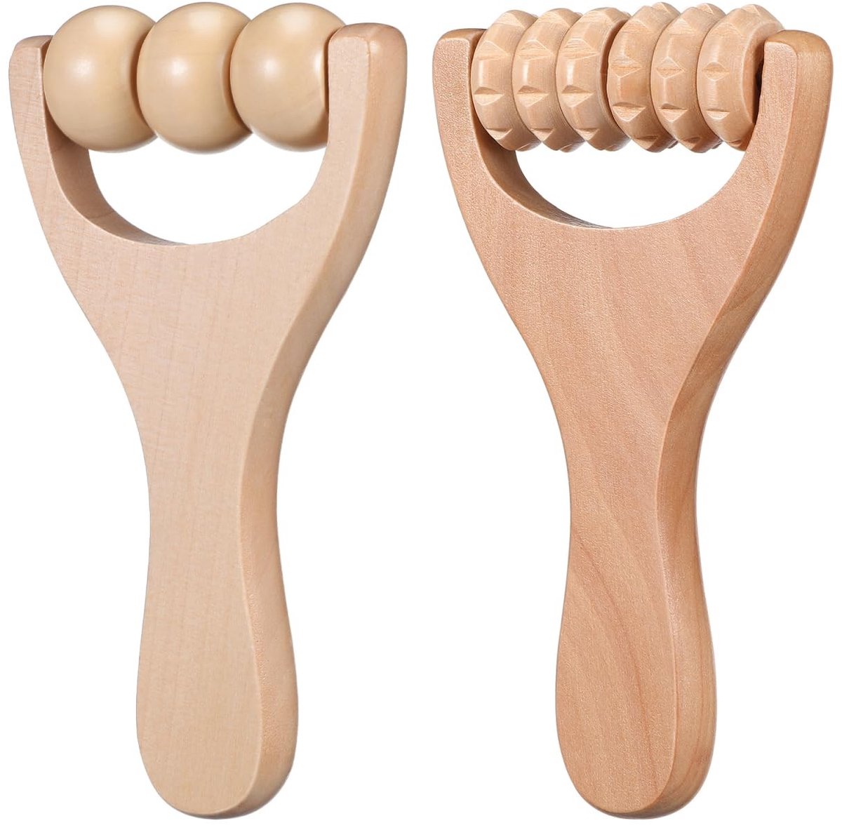 JHUBERS- Massageroller Hout - 2 Stuks - Massageapparaat voor Rug/Nek - Gezichtsroller - Lichaamsmassage - Handvat