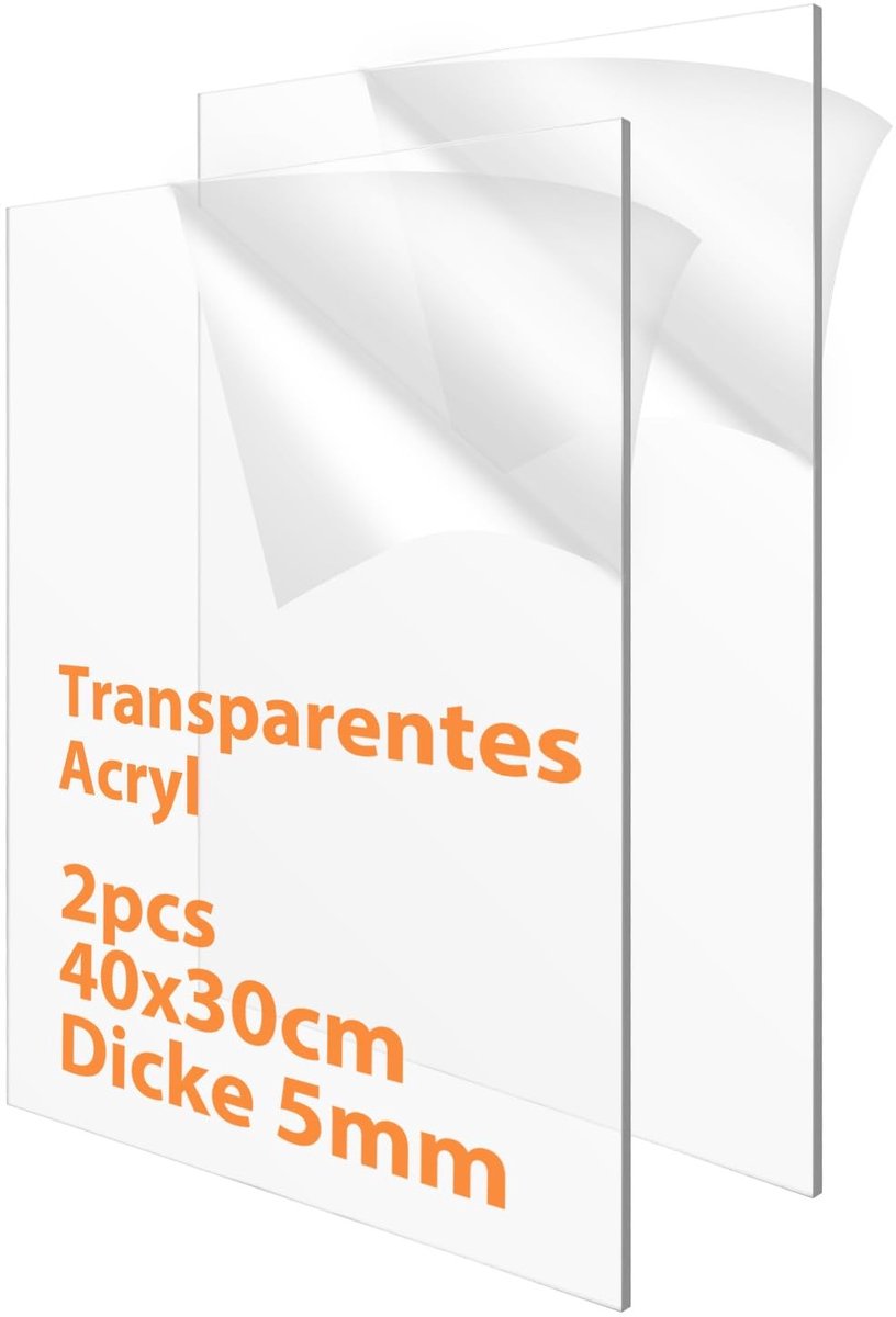 JHUBERS- Acrylglas Platen 400 x 300 mm - 2 Stuks - 5 mm Dikte - Transparant - Ultra Heldere Acrylplaat - Voor Lasersnijden - Acrylplaten