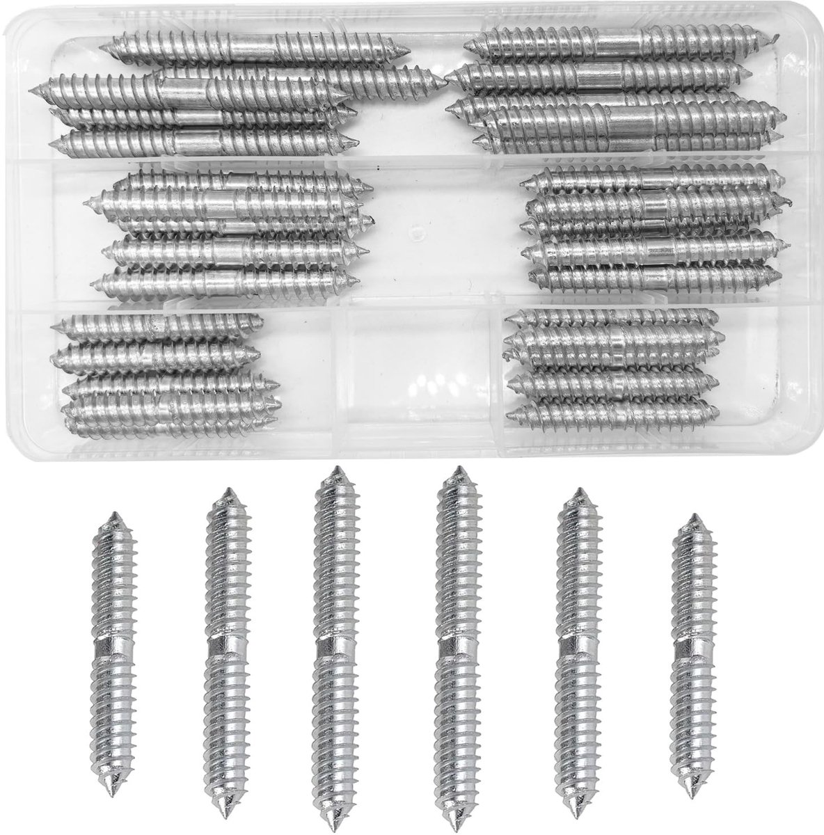 BRENZOOS- Dubbelzijdige Schroef 30 Stuks - M8 - Gegalvaniseerd - Houtbewerking - Meubelconnector - Koolstofstaal - Lengte 50/60/70 mm - Schroeven