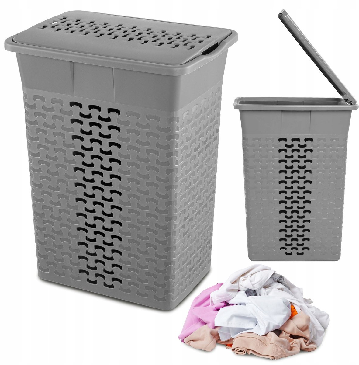 Grijze Wasmand 35L - Staand, Ventilerend, met Deksel