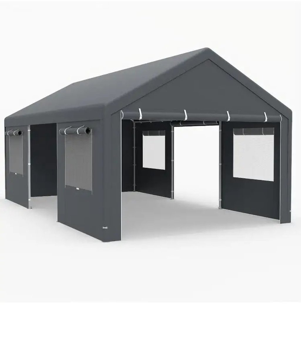 LIVIA HOME - Dailygoods Zware carport-overkapping 600 x 361 x 295 cm met oprolbare geventileerde ramen, afneembare zijpanelen en deur