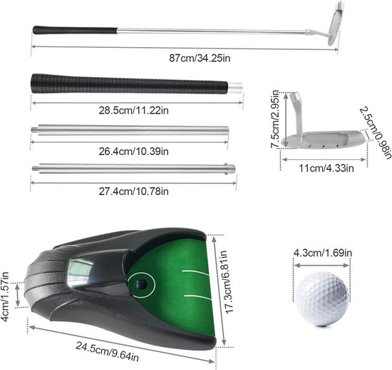 Golf Putting Trainer - Putting Machine - Consistente Training - Automatische Terugkeerfunctie - 35.5 cm Lengte - Zilver van GOLF — afbeelding 5