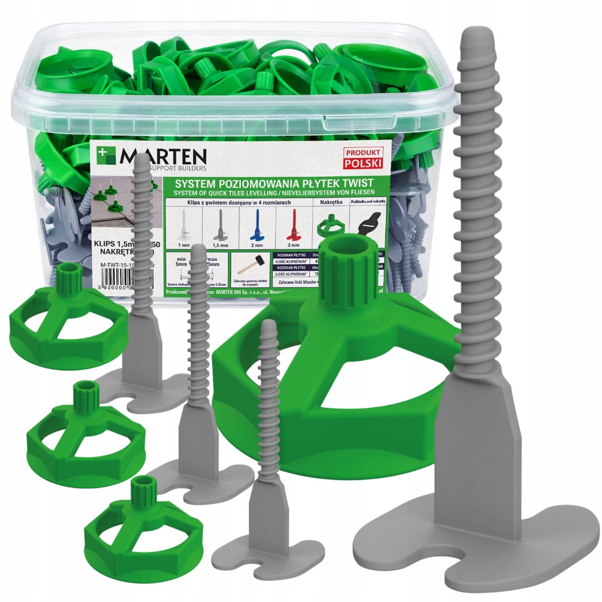 Marten Twist Tegelnivelleersysteem Schroeven Grijs 1,5mm 150st + Moeren 50st