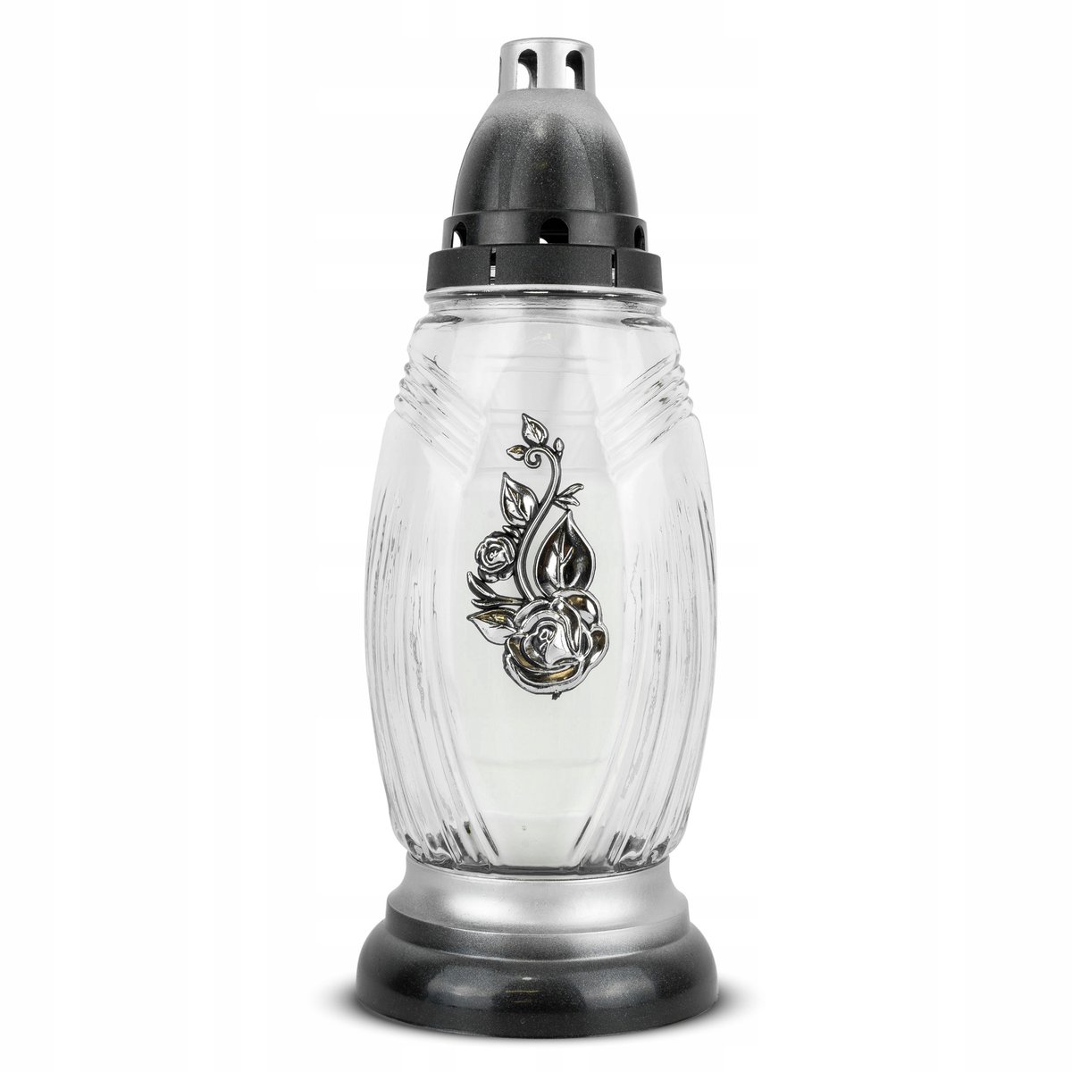 Glazen Graflicht met Roos 30 cm Zilver - DP754