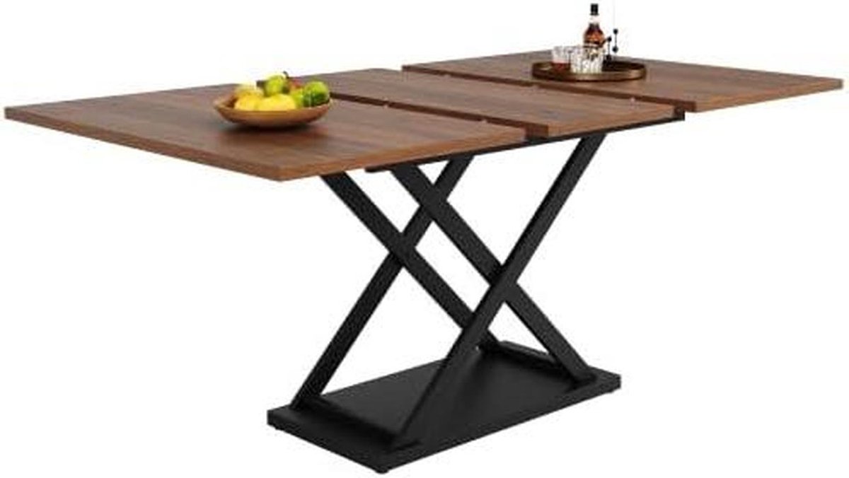 Eettafel Uittrekbaar - Telescopische Tafel - Ruimte Besparen - Modern Kruisframe - 120-160 cm - Walnootlook Zwart