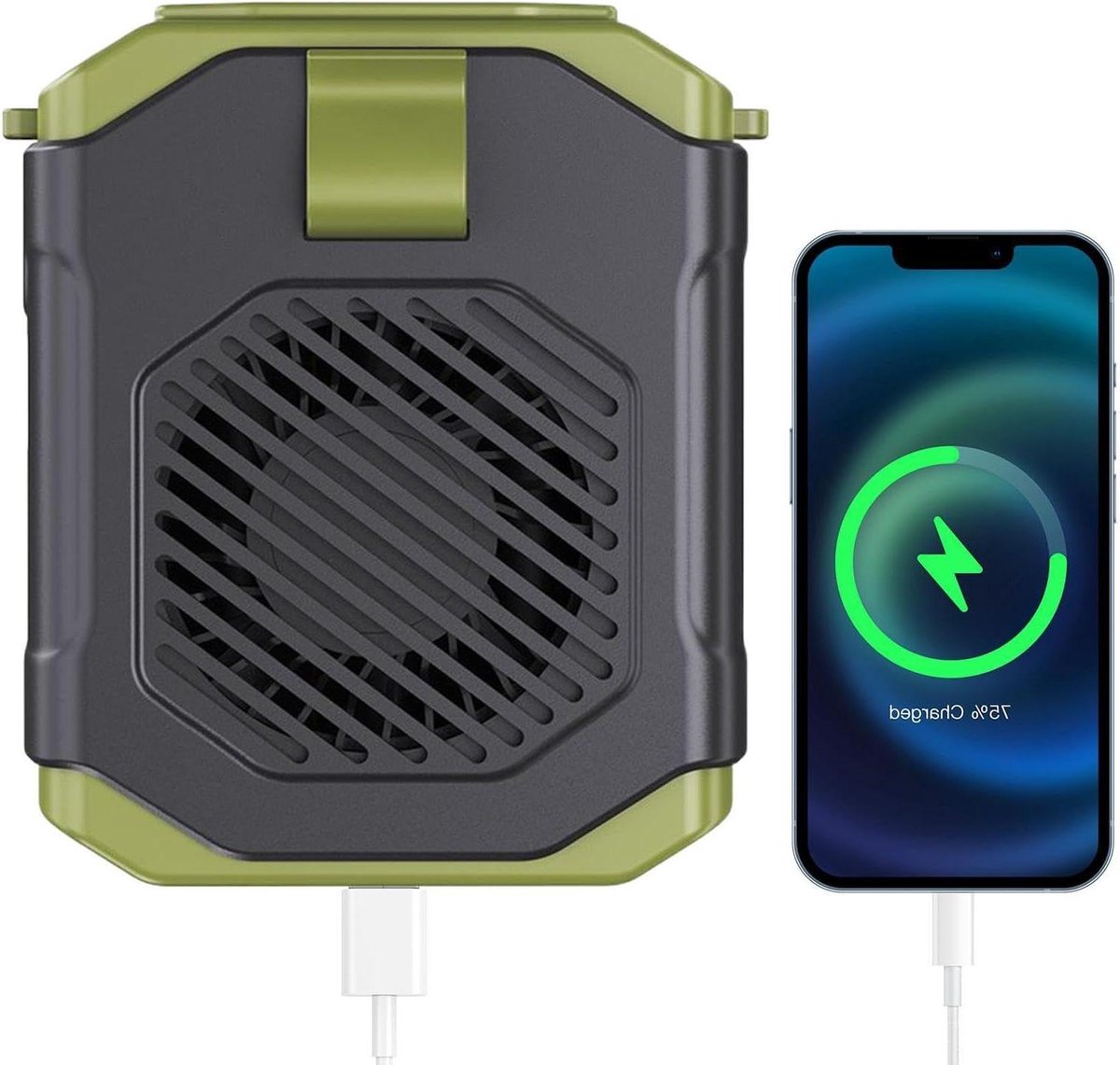 Draagbare Ventilator - Riemclip Ventilator - Buitenactiviteiten Koelen - 5 Snelheden Instelbaar - 7D x 11W x 7H cm - Groen