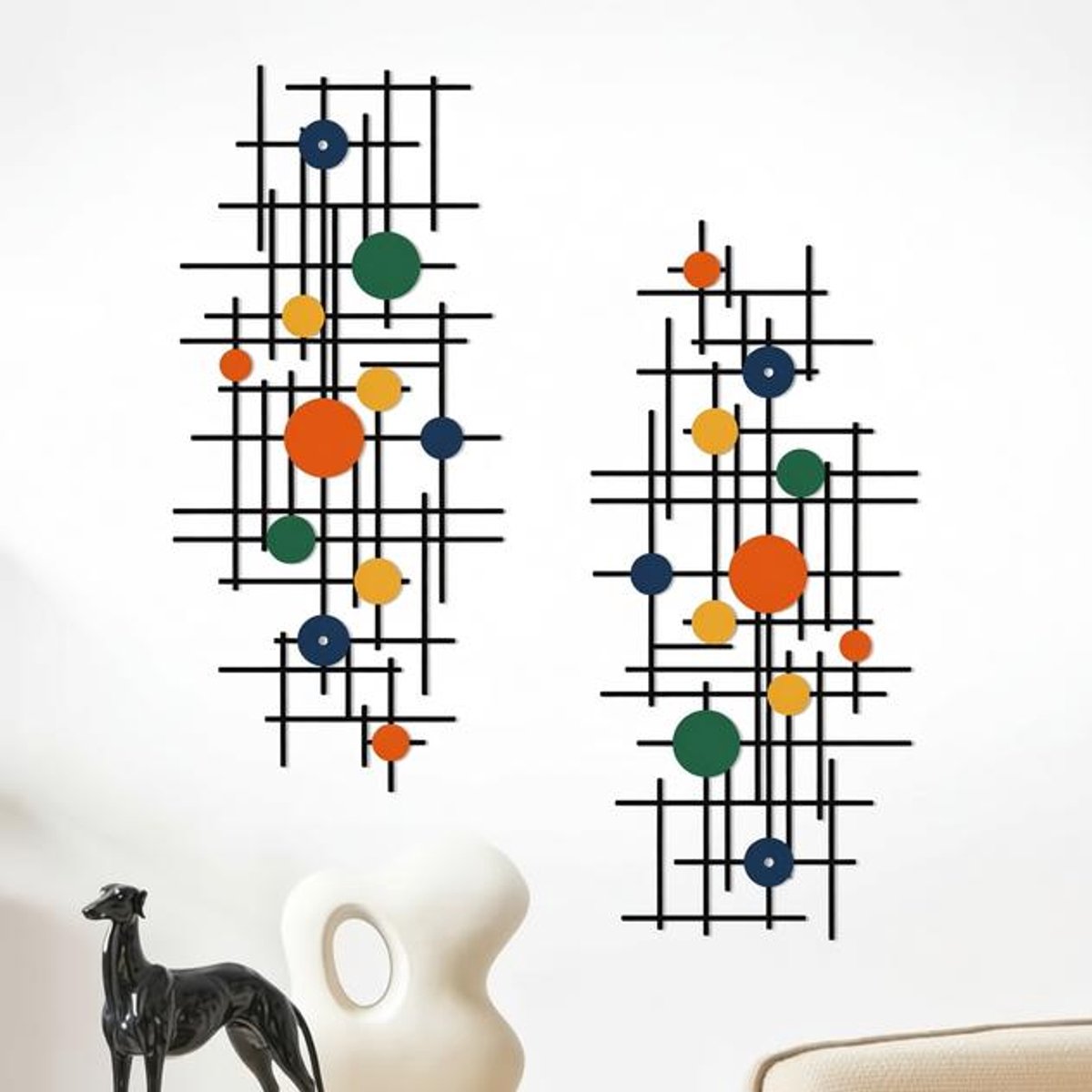 Maison Elara Set van 2 minimalistische geometrische wanddecoraties - moderne metalen muurkunst voor woonkamer, slaapkamer en kantoor - abstract 3D-ontwerp in heldere kleurrijke stijl