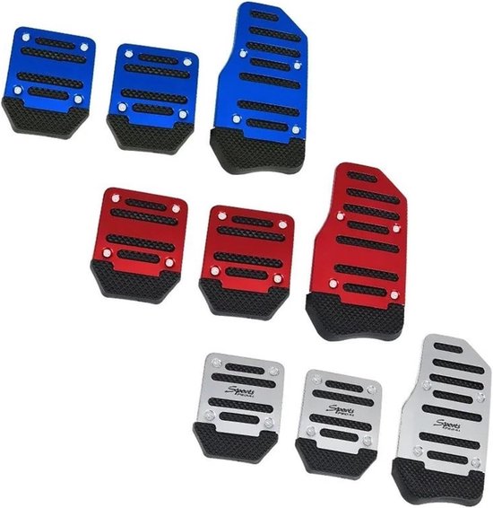 Autopedalen Set - Pedaalhoezen Auto - Veiliger Rijden - Antislip Aluminium - 3-delig - Rood Blauw Zilver — afbeelding 4