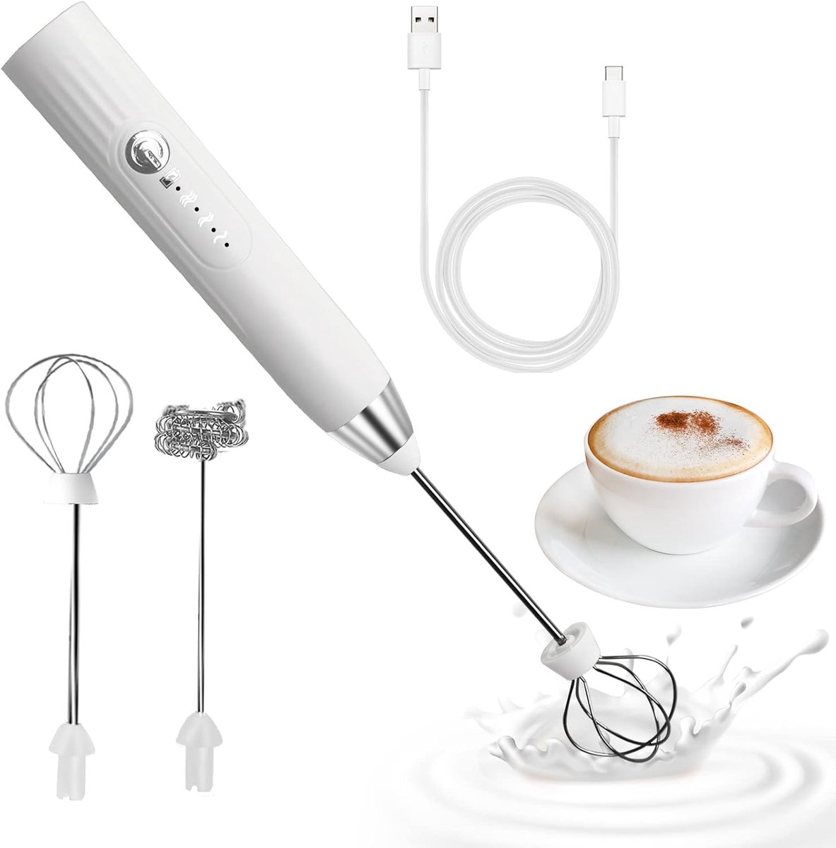 Elektrische Melkopschuimer - Mini Garde - Koffie Bereiden - Dubbele Garde Kop - USB Oplaadbaar - Zwart