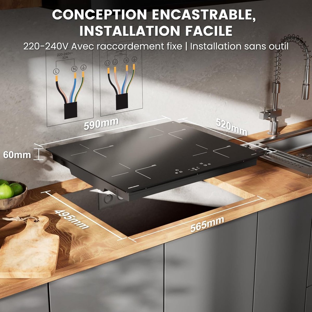 Inductiekookplaat - Inbouw kookplaat - Snel koken - 4 zones met booster - 60 cm - Zwart