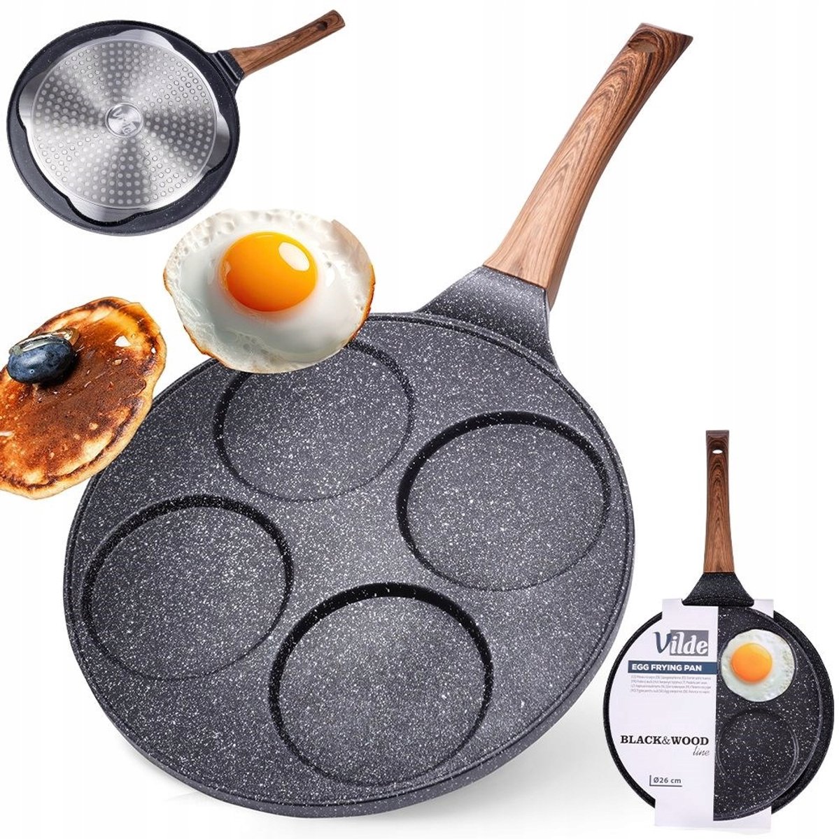 Vilde Black&Wood Granieten Koekenpan voor Eieren & Pannenkoeken - 26 cm
