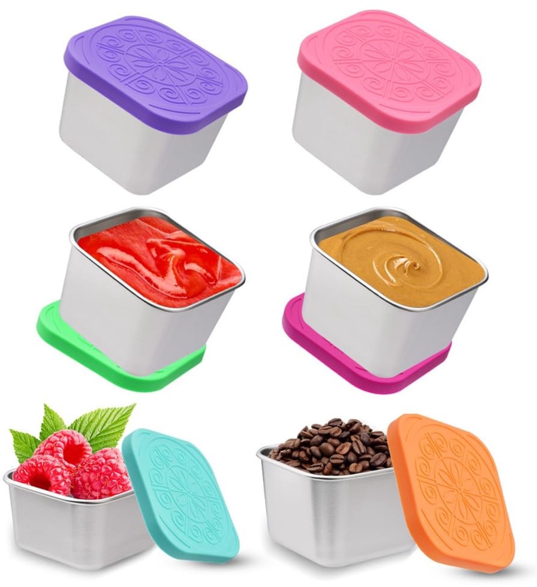 Dailygoods- Sauscontainers 6 stuks - Siliconen Deksels - Keukenopslag - Saladedressing Containers - Eenvoudige Reiniging - Capaciteit 60/180 ml - Kruiderijpotten
