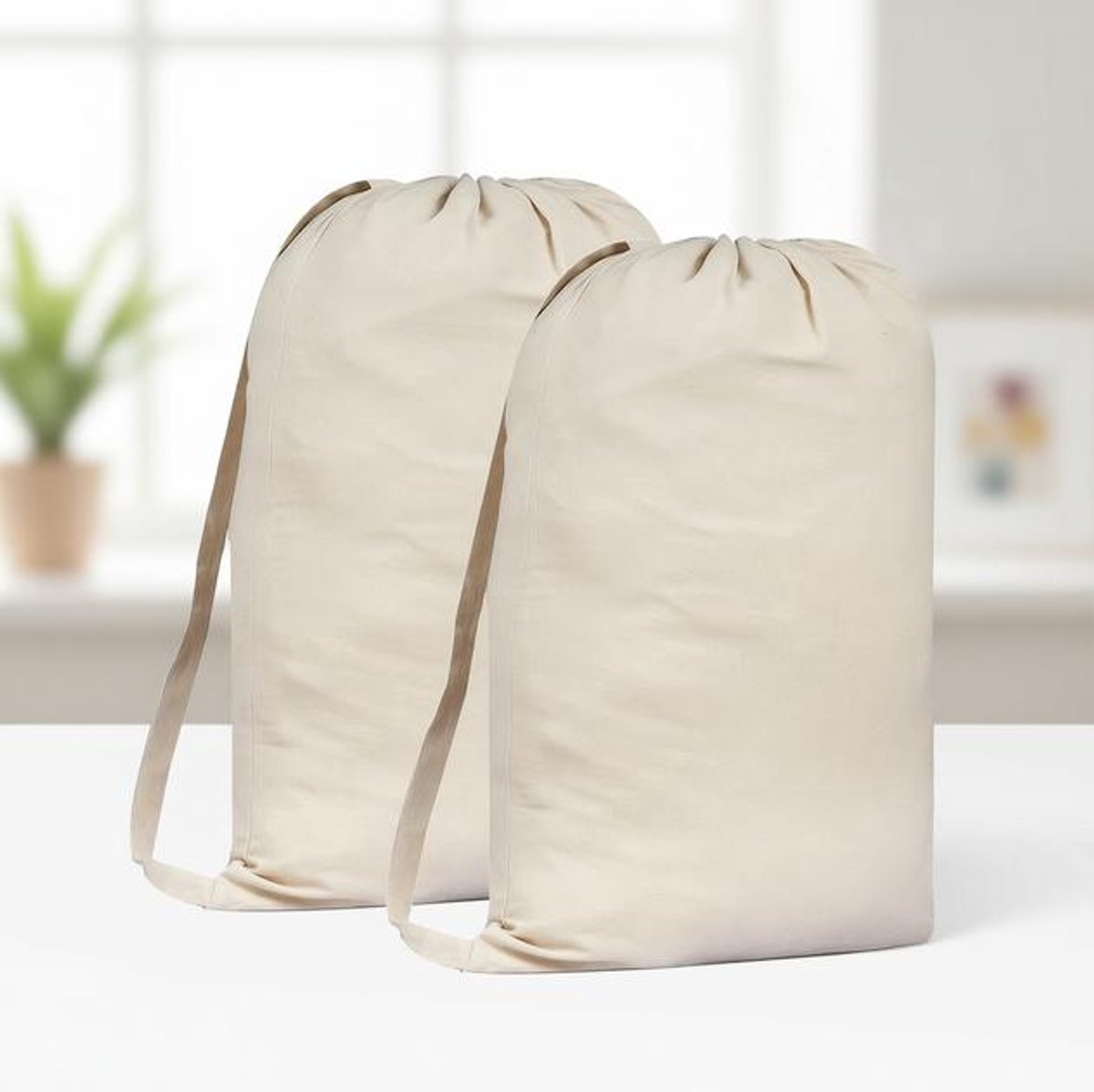 Maison Elara 2-pack Premium Canvas Waszak met schouderriem - 75x56 cm - 40L - 100% katoen
