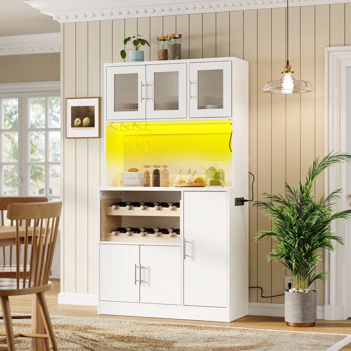 MIVRAY Keukenkast - Opbergkast Met Led En Stopcontact - Voor Keuken En Eetkamer - MDF Wit - 100x40x180 Cm White