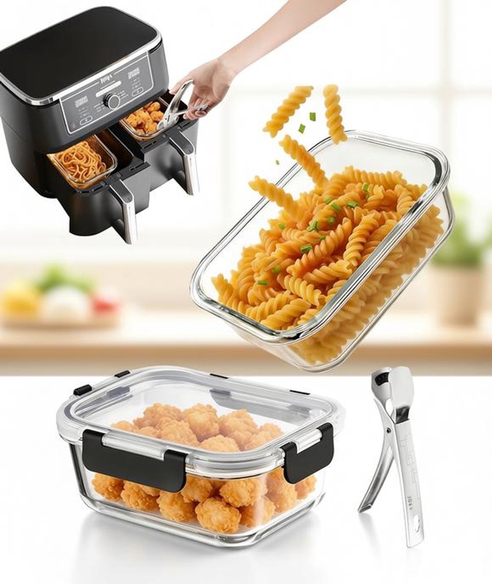 Maison Elara Glazen ovenschaal voor airfryer 2 stuks - hittebestendig tot 400°C