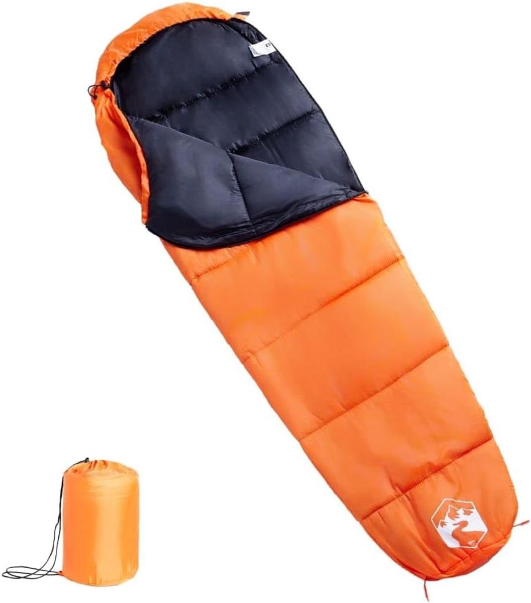 Mummieslaapzak Volwassenen - Kampeerslaapzak Outdoor - Kamperen Wandelen - Waterbestendig Ademend - 222 x 74 cm - Oranje Zwart