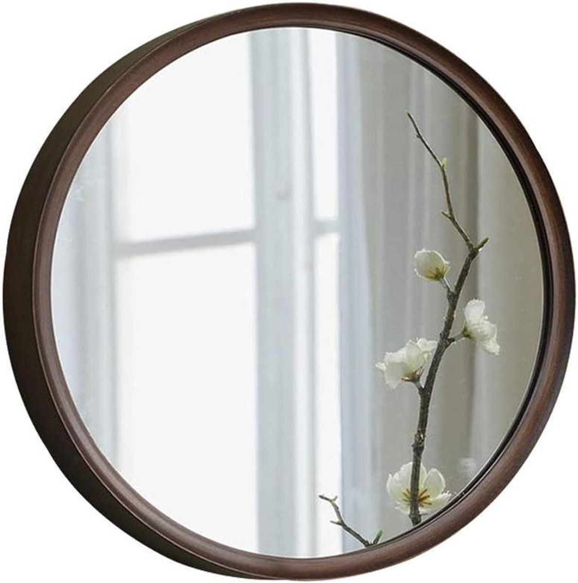Wandspiegel Rond - Decoratieve Spiegel - Make-up Aanbrengen - Met Houten Frame - 28 cm Diameter - Bruin