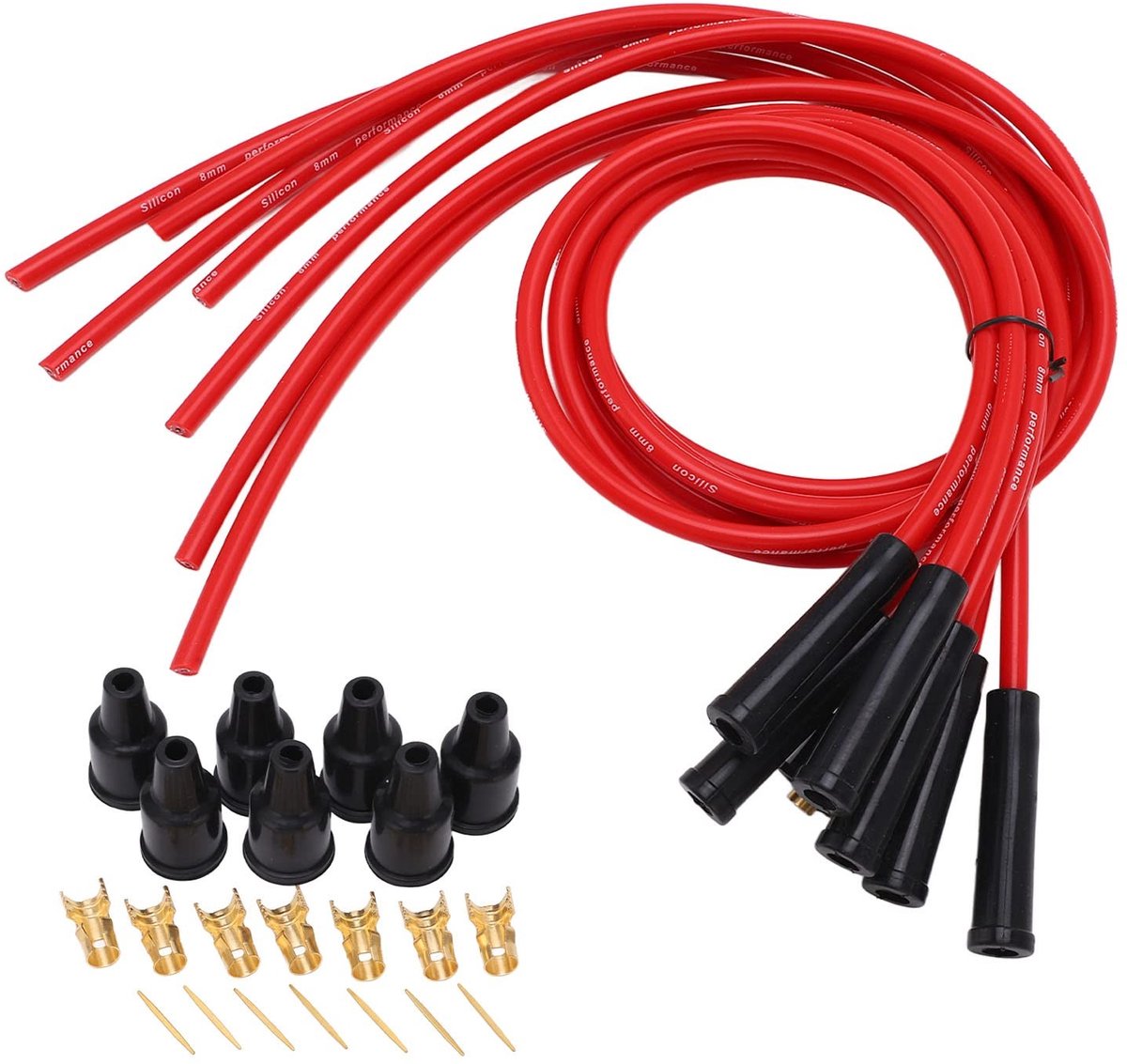 Dailygoods- Bougiekabels Set - 8mm Diameter - 1m Lengte - Vervanging voor 6 Cilinder Klassieke Auto's - Inclusief Connectoren - Rood - Ontstekingskabels