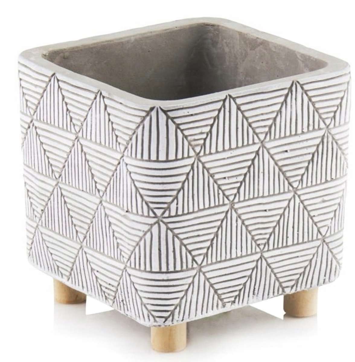 Betonnen Pot met Voetjes, Etnisch Design, 15 cm, Grijs