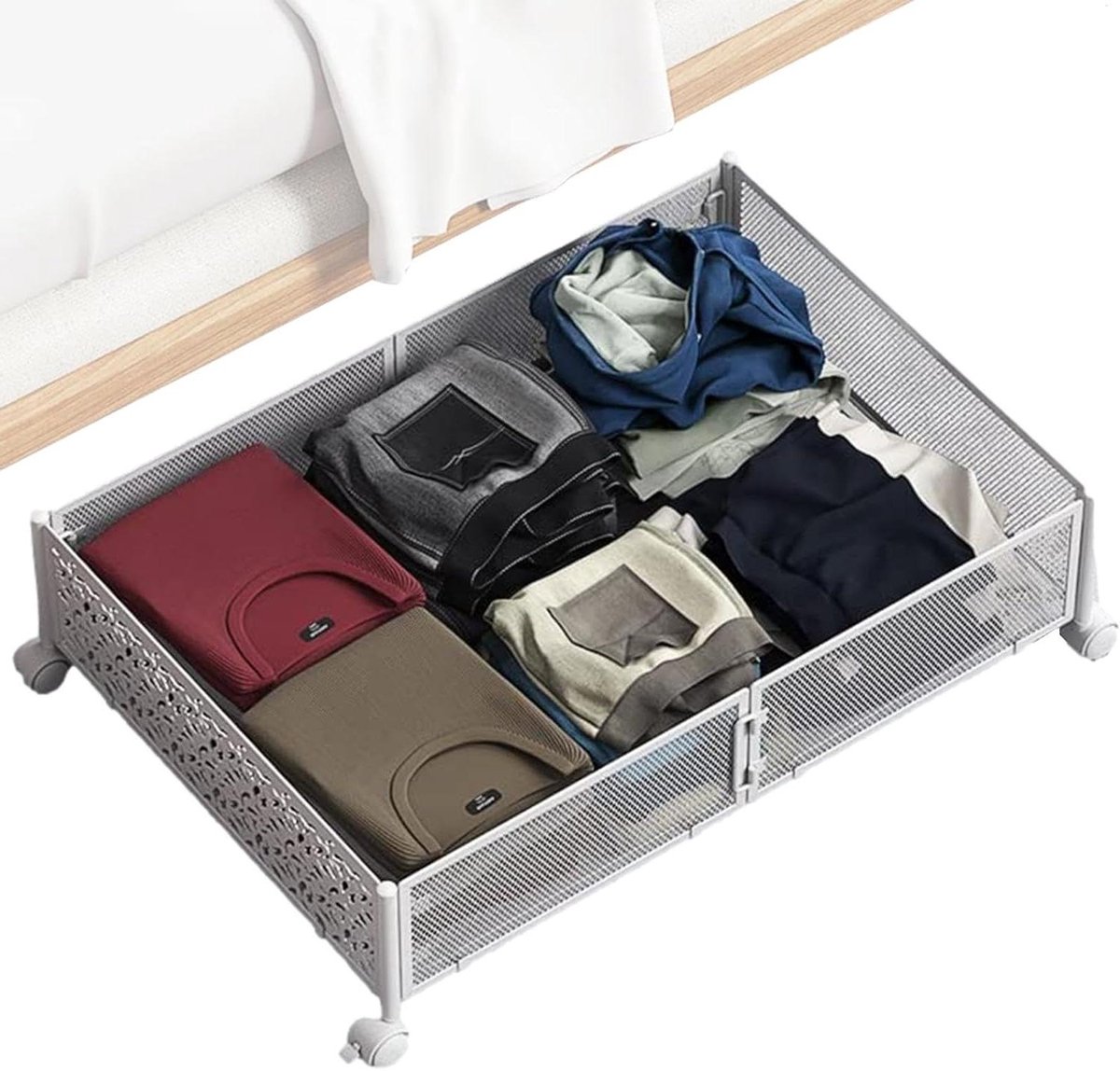 Opbergdoos onder bed - Opbergkoffer wielen - Ruimte Besparen - Opvouwbaar ontwerp - 59.9 x 40 x 15.8 cm - Wit