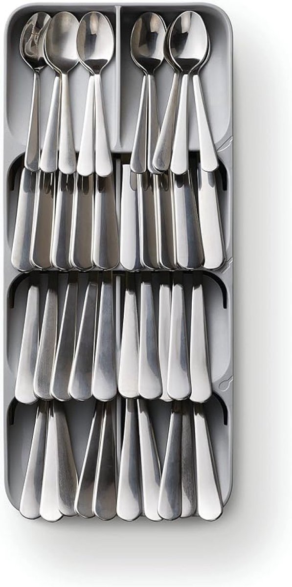Drawer Store - Grote compacte besteklade-organizer, 8 vakken, voor 48 delen, grijs
