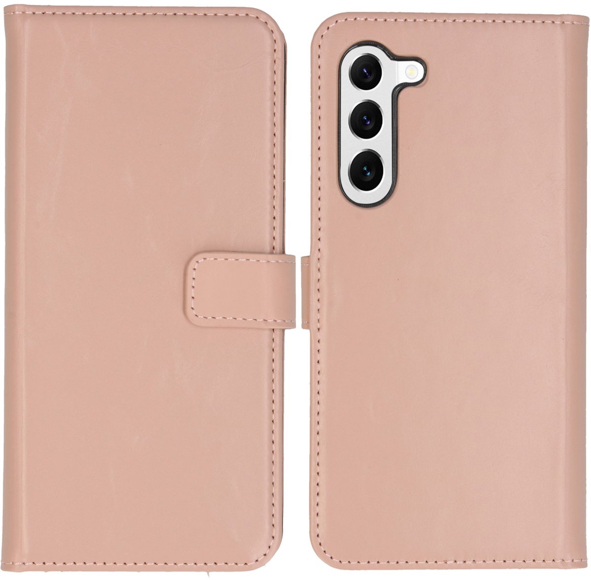 Selencia Hoesje - Geschikt voor Samsung Galaxy S23 - Echt Lederen Bookcase - Roze