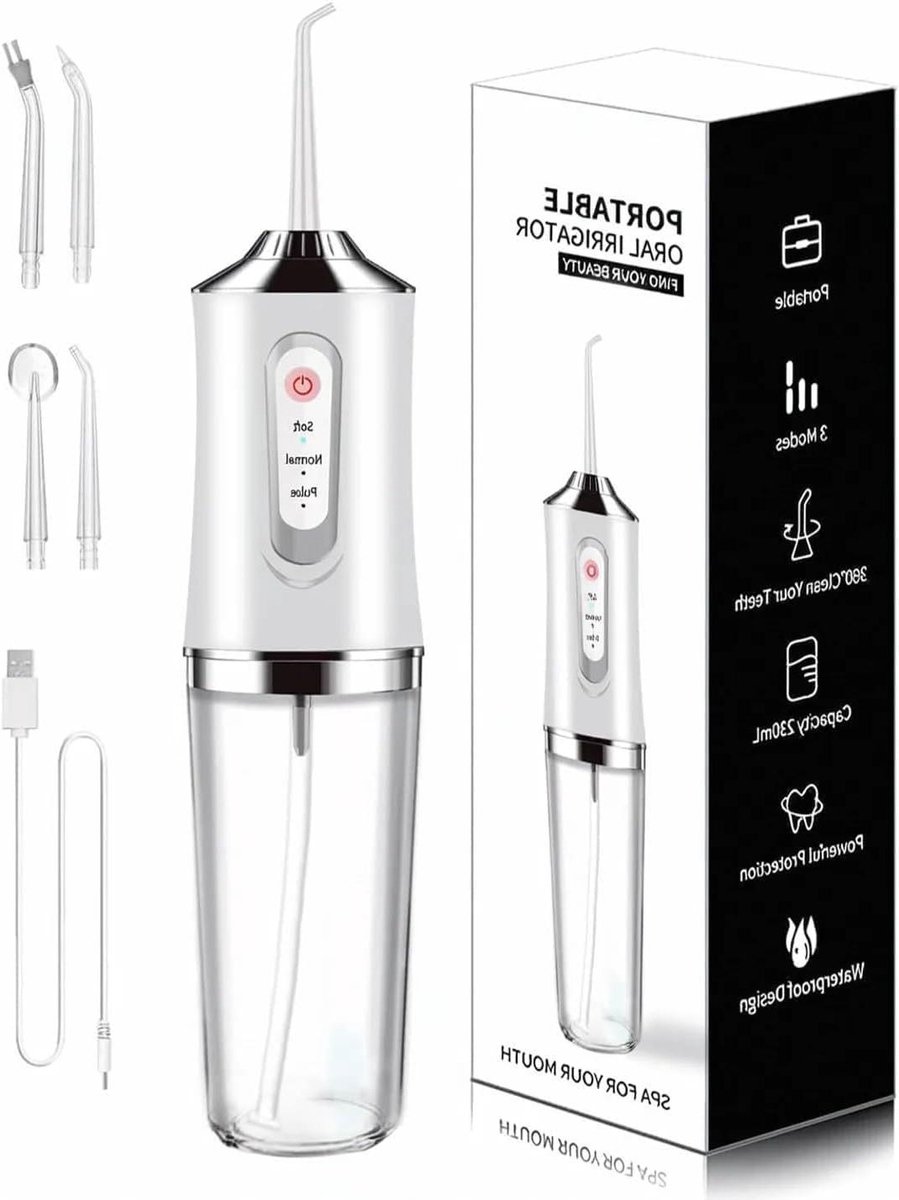 Monddouche Draadloos - Tandenreiniger Water - Mondhygiëne Verbeteren - IPX7 Waterdicht - 300ml Tank - Wit