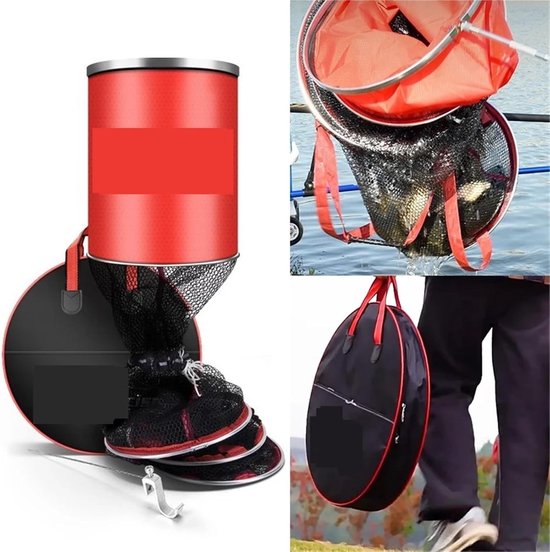 Visnet - Visvangst Houder - Vissen - Sneldrogend Roestvrij Staal - 25 cm - Zwart Rood — afbeelding 3