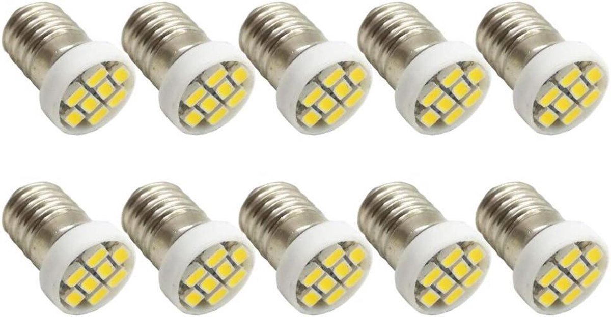 LED Lampen - Reserve Lampjes - Zaklamp Reparatie - E10 Fitting - 10 Stuks - Warm Wit